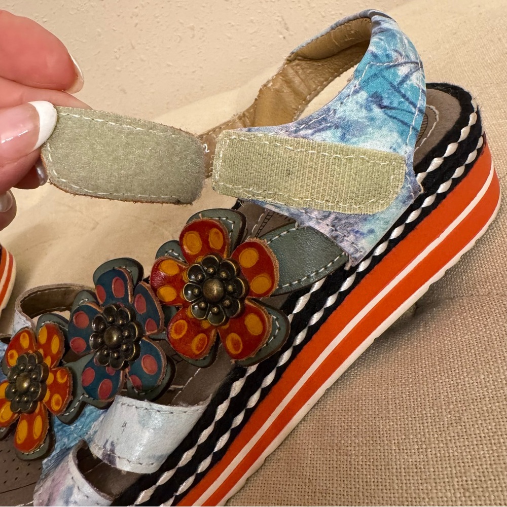 L'ATISTE Multicolor Floral Platform Sandals - Blue, Orange, Pink - Picture 11 of 12